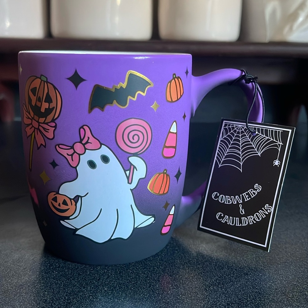 Pink bow ghost girl mug